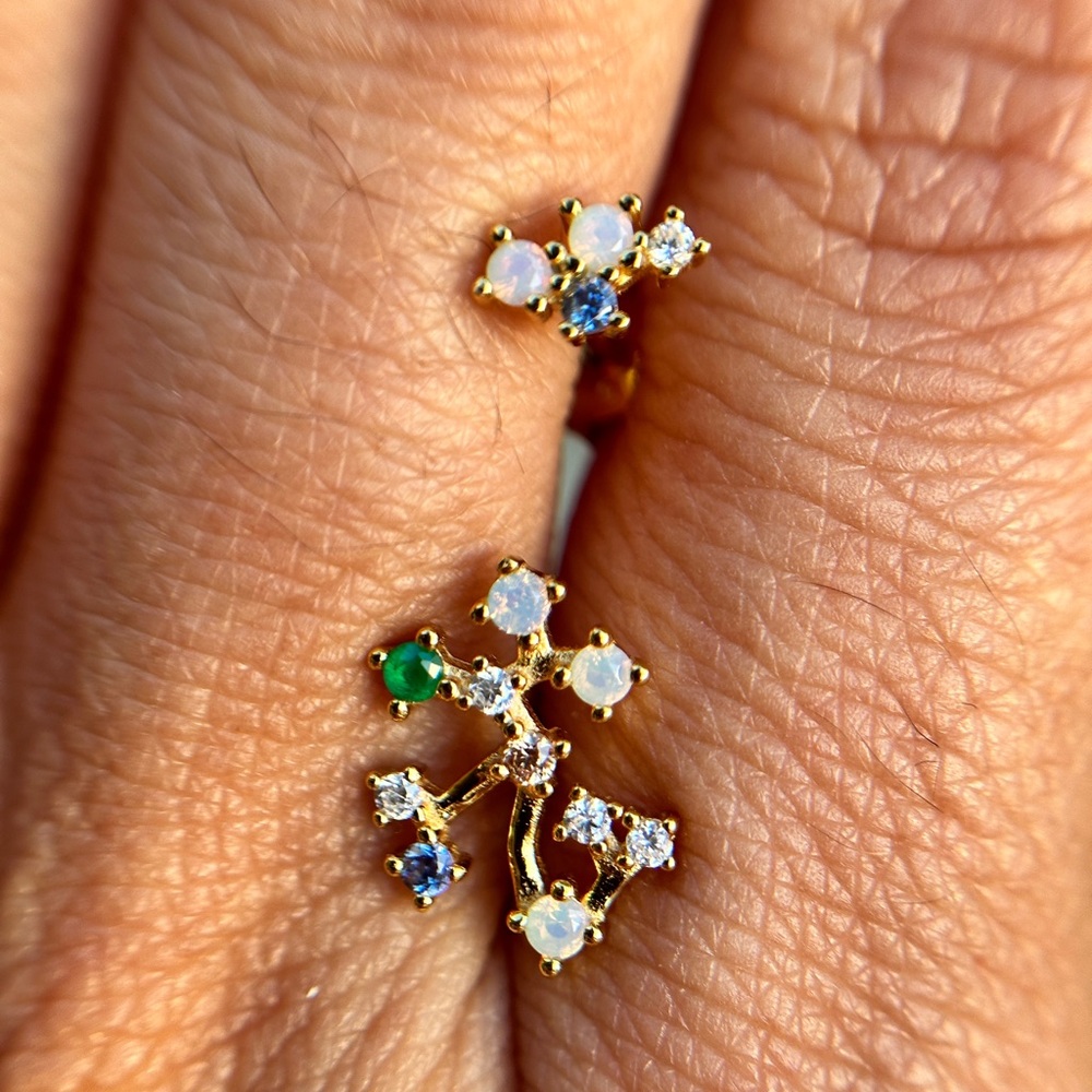NWT S925 gold-plated Zodiac Series earrings for Capricorn with colorful gems